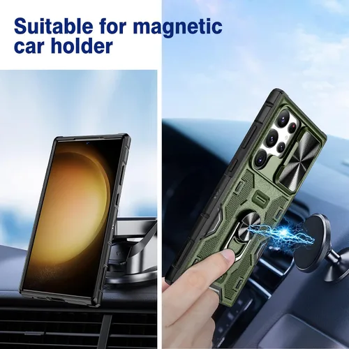 Vista 7 de VEGO Funda para Galaxy S23 Ultra con soporte, protector de lente de cámara deslizante y funda resistente con clip para cinturón, cubierta protectora