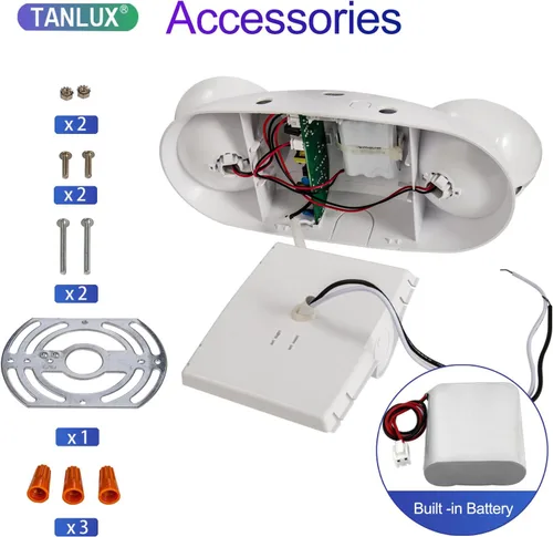 Vista 5 de TANLUX Luces de emergencia LED con batería de respaldo, luces de emergencia comerciales ajustables de dos cabezales, certificación UL, CA 120/277 V