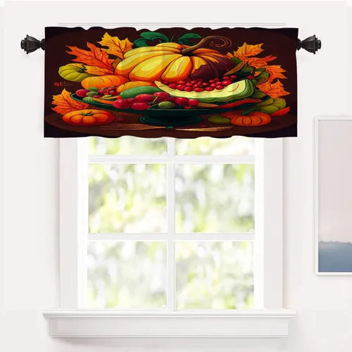 Vista 424 de Shrahala Orange Autumn Autumn Blackout Curtain Tiers, Fall Kitchen Valance Light Blocking Tier Drapes with Rod Pocket, 2 Pack 26 X 24 in