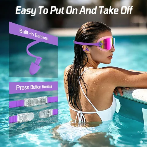 Vista 3 de Paquete de 2 gafas de natación para adultos, sin marco, antivaho con protección UV, gafas de natación con visión clara para hombres y mujeres