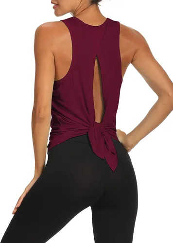Vista 10 de Bestisun - Camisetas de tirantes para mujer con espalda abierta, ropa deportiva para entrenamiento, yoga y ejercicio Verde militar