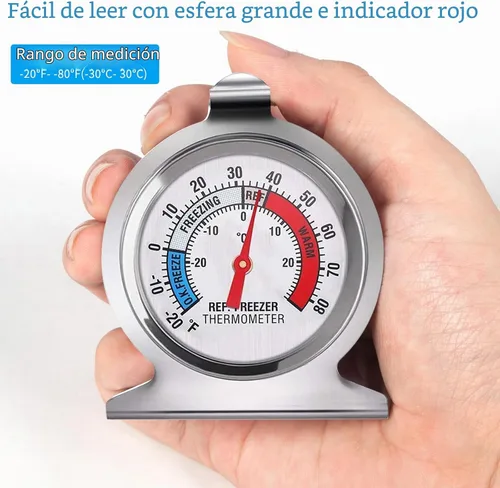 Vista 4 de Termómetro de acero inoxidable para nevera, paquete de 4, termómetros de congelador de esfera grande con indicador rojo para el hogar, cocina