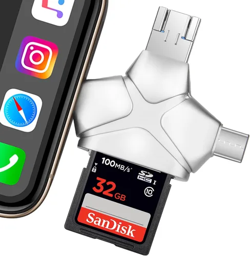 Vista 8 de Lector de tarjetas SD/Micro SD para iPhone/iPad/Android/Mac/Computadora/Cámara, Lector de tarjetas de memoria portátil triangular 4 en 1, compatible
