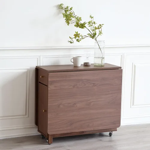 Vista 7 de COMUHOME Mesa de comedor extensible plegable con hoja abatible, con 2 cajones y 4 ruedas para sala de estar, cocina, estilo granja, mesa ahorradora