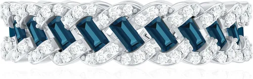 Vista 7 de Natural London Blue Topaz Baguette Wedding Band, AAA Quality 10K oro blanco