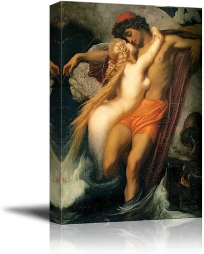 Vista 38 de wall26 - El pescador y la sirena por Frederic Leighton - Lienzo impreso para pared, reproducción de pintura famosa - 24 x 36 pulgadas
