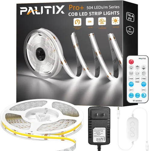 Vista 2 de PAUTIX COB - Tira de luces LED de 16.4 pies, luz blanca diurna 6500 K, tira de luz LED regulable CRI85+, cinta de luces LED superbrillantes de 24 V