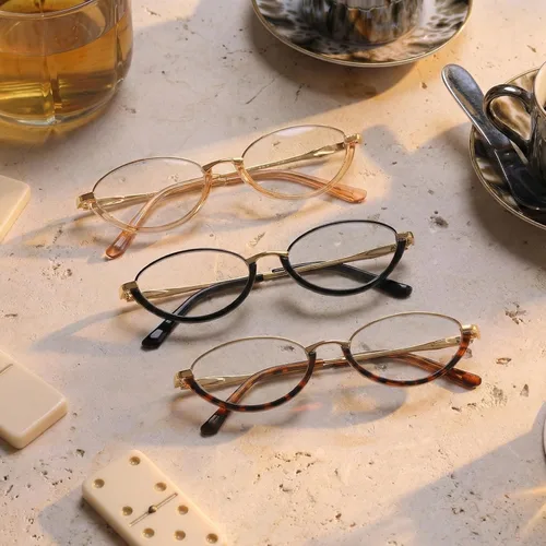 Vista 6 de SIPHEW Gafas retro pequeñas ovaladas con marco de metal con bloqueo de luz azul para mujer de los años 90, lentes de luz azul de cara pequeña A01
