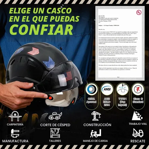 Vista 8 de Construction Hard Hats with Clear and Tinted Visor - OSHA Approved ANSI Z89.1 Dual Eye Protection Black Hard Hat with Chin Straps for Men Sombrero