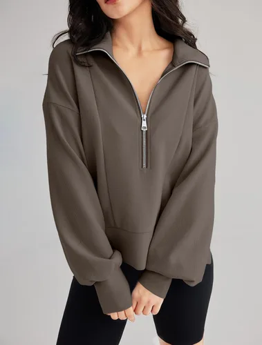 Vista 4 de EFAN Womens Half Zip Up Cropped Hoodies Pullovers Sweatshirts Quarter Zipper Rib Knit Sweaters Fall Winter Clothes 2023