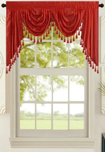 Vista 3 de All American Collection Nueva Cenefa de Cascada Doble de Seda Sintética Sólida Adjunta con Colas (55" x 32", Cenefa Beige)