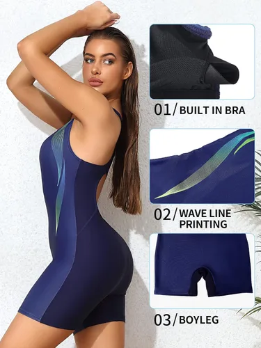 Vista 3 de ATTRACO Traje de baño de una pieza para mujer, traje de baño de entrenamiento atlético con espalda cruzada