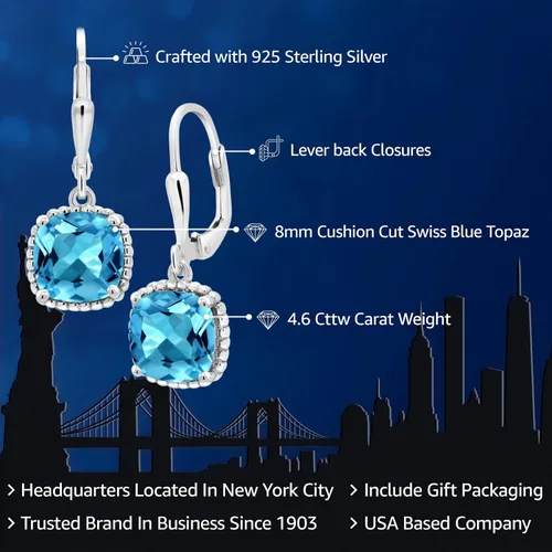 Vista 124 de Gem Stone King Aretes colgantes de plata de ley 925 de 0.315 pulgadas para mujer