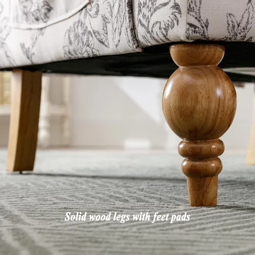Vista 7 de DUOMAY Silla decorativa copetuda, moderna silla tapizada de lino con respaldo lateral para sala de estar, dormitorio con patas de madera, cómoda