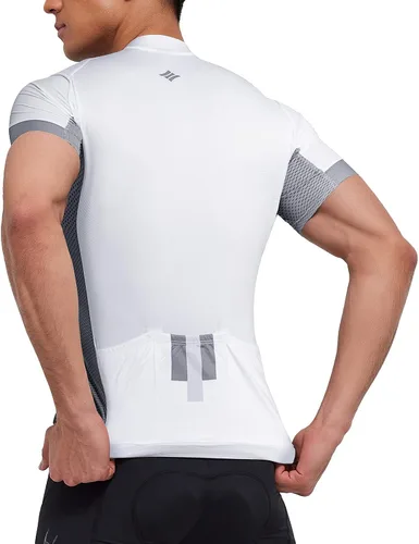 Vista 7 de Santic Camiseta de ciclismo para hombre, manga corta, camiseta de ciclismo de carretera, con cremallera completa, UPF 50+, MTB con bolsillos