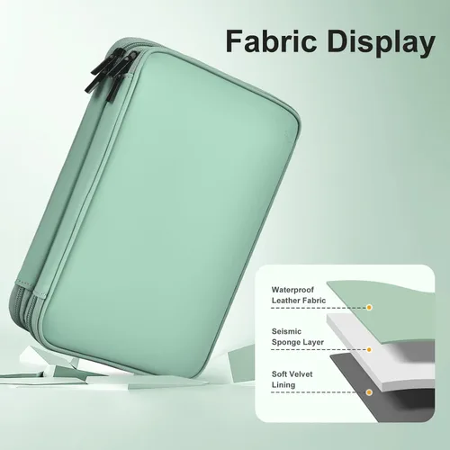 Vista 2 de Organizador de cables de cuero para viaje, impermeable, organizador de cables de viaje, portátil, organizador técnico, estuche de viaje para Verde