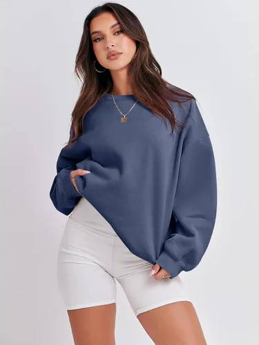 Vista 6 de ANRABESS Sudadera de manga larga para mujer, casual, cuello redondo, ajuste holgado, sudadera con capucha de forro polar para otoño