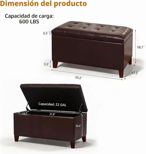 Vista 2 de Joveco Banco Otomán de Almacenamiento, 33 Pulgadas de Cuero Sintético Rectangular con Capitoné, Taburete para los Pies al Pie de la Cama