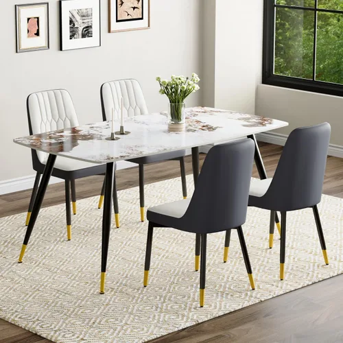 Vista 12 de Juego de 4 mesas de comedor negras para mesa de comedor de 4,50 pulgadas para 4, sillas de cocina de piedra sinterizada, fácil de montar, adecuado