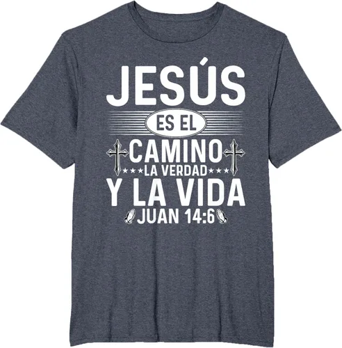 Vista 48 de Camisetas Cristianas en español Versículos Biblia Juan 14:6 Camiseta, Negro, S