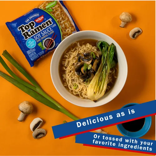 Vista 3 de Nissin Top Ramen - Sopa de fideos, salsa de soja, 3 onzas (paquete de 24)