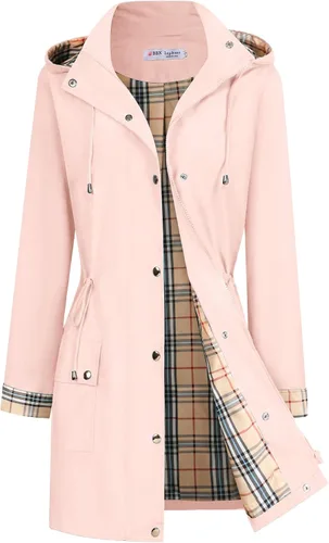 Vista 9 de BBX Lephsnt Abrigos de lluvia para mujer, chaqueta impermeable ligera, rompevientos para exteriores, gabardina con capucha A-verde militar
