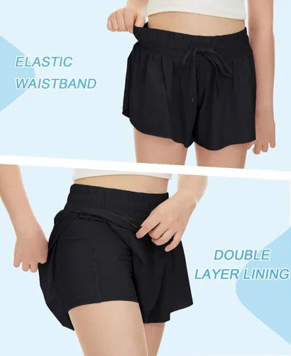 Vista 3 de Pantalones cortos fluidos de mariposa para niños con bolsillo 2 en 1, pantalones cortos deportivos para correr, entrenamiento activo