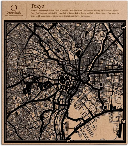 Vista 67 de O3 Design Studio Abu Dhabi - Mapa de corte de papel negro (12 x 12 pulgadas)