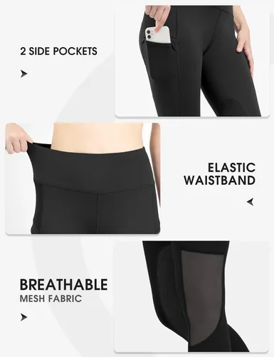 Vista 5 de FitsT4 - Mallas de equitación para mujer, con bolsillos, parche en la rodilla, malla de enfriamiento, pantalones ecuestres color negro