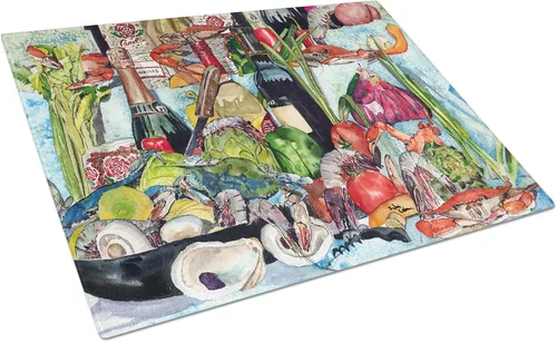 Vista 30 de Caroline's Treasures 1002LCB Barq's, Crabs and Spices Tabla de cortar de vidrio grande decorativa de vidrio templado Tabla de cortar y servir