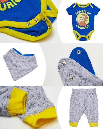 Vista 2 de Curious George Conjunto de 3 piezas para bebé niño con pantalón y bandana