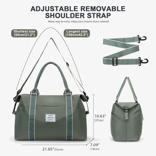 Vista 2 de Weekender Bags for Women,Carry on Bag,Overnight Bag with Trolley Sleeve,Sports Tote Bag,Travel bag for Women, Dark Green