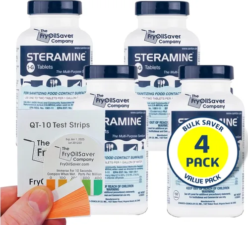 Vista 6 de FryOilSaver - 1 botella de tabletas desinfectantes de esteramina con 15 tiras de prueba QT-10, tabletas desinfectantes de esteramina multiusos
