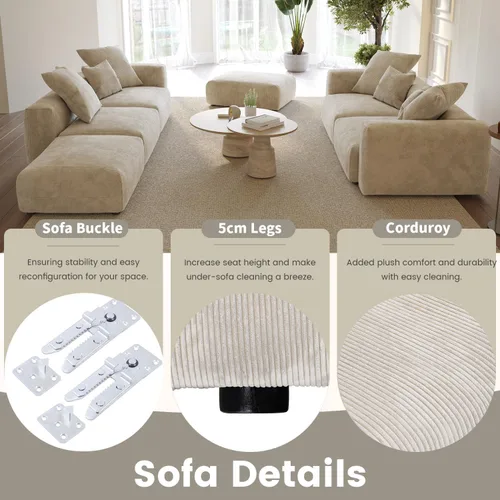 Vista 6 de Cloud Couch - Sofá seccional en forma de L de 102 pulgadas con otomana, sofá de pana de 3 plazas, sofá modular convertible para sala de estar