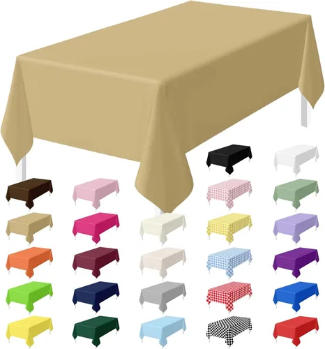 Vista 28 de HEIPINIUYE - Juego de 2 manteles desechables color beige, 54 x 108 pulgadas, de plástico, manteles impermeables rectangulares desechables