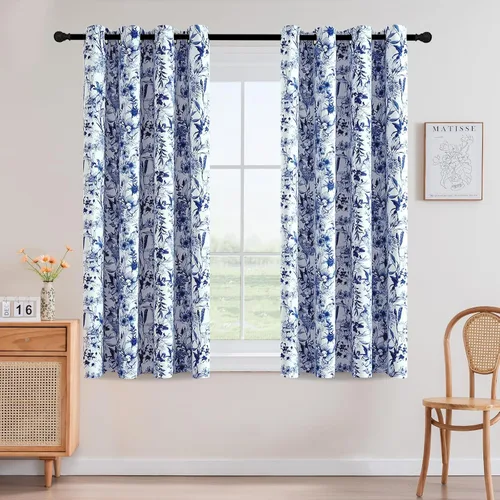 Vista 26 de H.VERSAILTEX Cortinas opacas de 63 pulgadas de largo, juego de 2 paneles de cortinas con estampado floral para sala de estar, cortinas de ventana