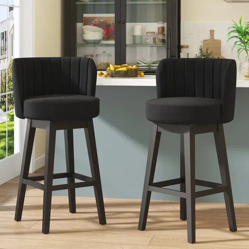 Vista 25 de COCO DESIGN - Juego de 2 taburetes de bar giratorios, 24" de altura del asiento, taburetes de bar de estilo moderno de mediados de siglo
