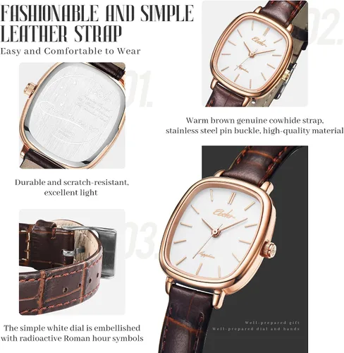 Vista 2 de Reloj clásico de cuarzo para mujer, elegante y resistente, con correa de piel de vacuno, perfecto para cualquier ocasión
