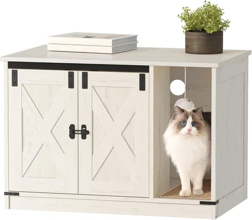 Vista 14 de Hzuaneri Caja de Arena para Gatos con Cerramiento, Mueble de Armario Oculto para Caja de Arena con Campana, Casa Interior para Gatos, Estilo Granja