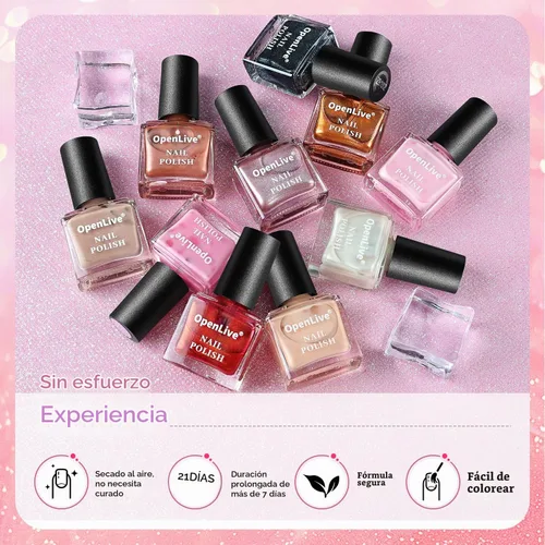 Vista 5 de OpenLive Juego de esmaltes de uñas con purpurina, 10 colores con 2 esmaltes de uñas base y capa superior