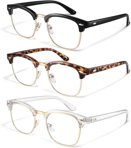 Vista 17 de racico Blue Light Glasses for Men Computer - Gaming Blocking Anti Eyestrain UV Clear Lens Vintage Half Frame Fake Eyeglasses