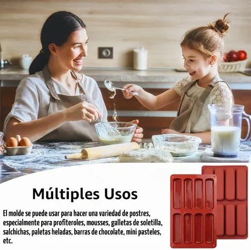 Vista 5 de 2 moldes de silicona para galletas de dedo, 8 cavidades de barras de cereales para hornear, molde de barra de chocolate antiadherente, para Cnady
