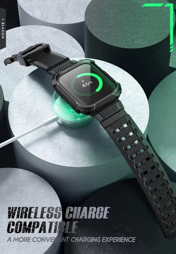 Vista 5 de i-Blason Correa deportiva de poliuretano termoplástico transpirable a prueba de golpes para Apple Watch 9, 8, 7 (1.772 in) con 2 fundas rígidas Negro