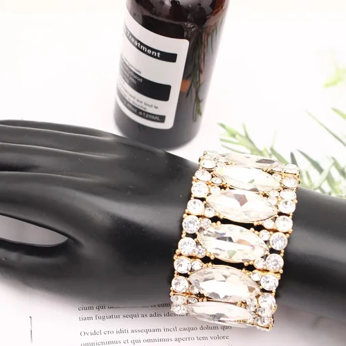 Vista 3 de Elegante brazalete elástico de doble fila con forma de marquesa de cristal para novia, joyería para mujer