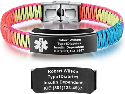 Vista 5 de Pulseras de alerta médica para mujeres Pulseras de identificación médica personalizables para hombres, niñas y niños Pulseras médicas trenzadas