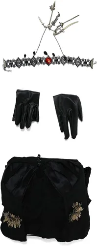 Vista 6 de Cospaly.fm - Disfraz de vampiro para mujer, con capucha, collares y guantes