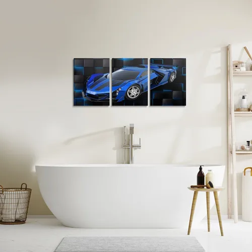Vista 5 de Feelyou Cuadro azul de carreras para pared, 12 x 16 pulgadas, 3 piezas de autos deportivos de velocidad, lienzo para decoración de pared, diseño