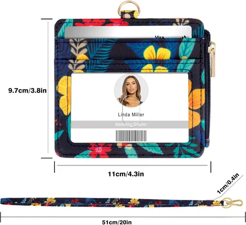 Vista 4 de Soporte para tarjetas de identificación con cordón: tarjetero horizontal de flores con cordón para tarjetas de identificación