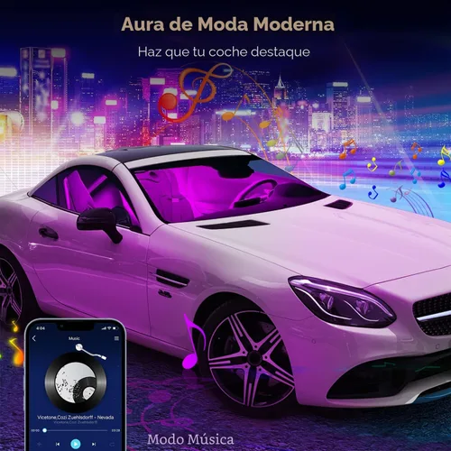 Vista 6 de Luces interiores de coche Keepsmile Accesorios para automóvil Control de aplicación con sincronización de música remota Cambio de color RGB