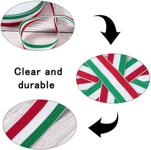Vista 7 de PH PandaHall Cinta de rayas rojas, blancas y verdes, de 50 yardas, bandera italiana, cinta patriótica, decoraciones navideñas italianas, cintas